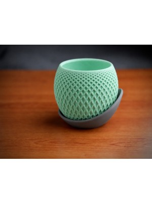 Popüler Sepet 3D Baskı Küre Saksı - Kafes Dokulu Iki Parçalı Dekoratif Saksı - Mint-Gri