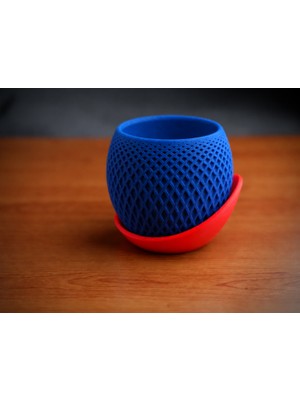 Popüler Sepet 3D Baskı Küre Saksı - Kafes Dokulu Iki Parçalı Dekoratif Saksı - Mavi-Kırmızı