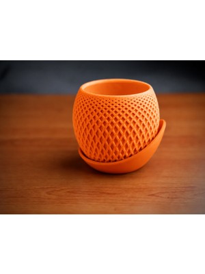 Popüler Sepet 3D Baskı Küre Saksı - Kafes Dokulu Iki Parçalı Dekoratif Saksı - Turuncu-Turuncu