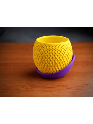 Popüler Sepet 3D Baskı Küre Saksı - Kafes Dokulu Iki Parçalı Dekoratif Saksı - Sarı-Mor