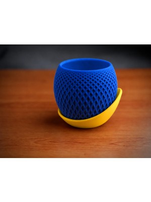 Popüler Sepet 3D Baskı Küre Saksı - Kafes Dokulu Iki Parçalı Dekoratif Saksı - Mavi-Sarı