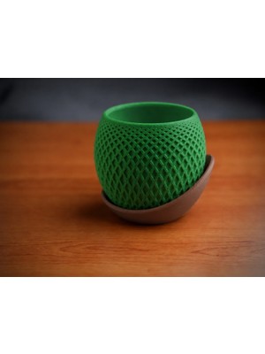 Popüler Sepet 3D Baskı Küre Saksı - Kafes Dokulu Iki Parçalı Dekoratif Saksı - Yeşil-Kahverengi