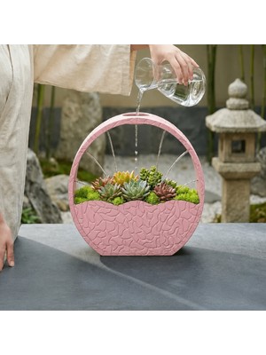 Popüler Sepet 3D Baskı Self-Watering Planter - Kendi Kendini Sulayan Saksı-Pembe