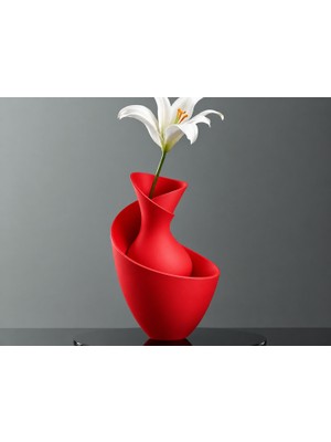 Popüler Sepet 3D Baskı Bold Vazo - Akışkan Formlu Dekoratif Vazo-Kırmızı
