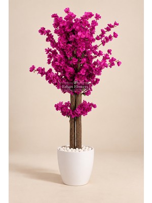 Erhan Flowers 130 cm Mor Bahar Dalı Ağacı Plastik Beyaz Saksı