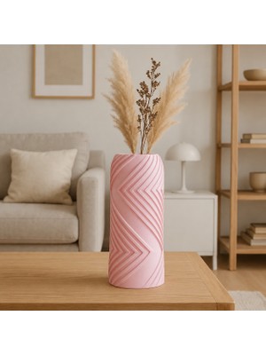Popüler Sepet 3D Baskı Vector Vazo - Geometrik Çizgili Dekoratif Vazo-Pembe
