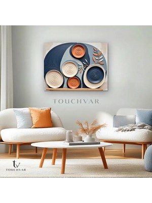 Touchvar Yatay Kanvas Tablo Seramik Tabaklar ve Yaprak Soyut Tablo Ev Ofis Duvar Dekoru