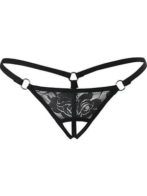 Lolitanya Siyah Dantelli Özel Bölgesi Açık G-String L1167
