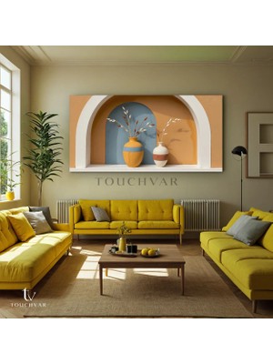 Touchvar Yatay Panoramik Kanvas Tablo Vazoda Kuru Çiçekler Dekoratif Tablo Ev Ofis Duvar Dekoru