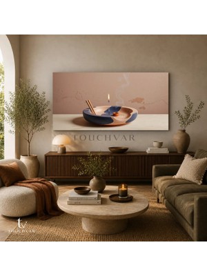 Touchvar Yatay Panoramik Kanvas Tablo Tütsü ve Mum Soyut Tablo Ev Ofis Duvar Dekoru