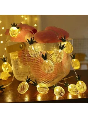 Bak Gel Al Metal Ananas Figürlü 10lu LED Işık Zinciri, Dekoratif Ev, Parti, Yılbaşı ve Oda Süsleme Aydınlatma