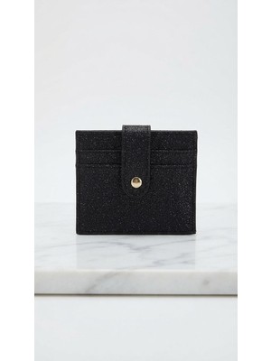 C&On Design Unisex Siyah Simli Glitler Deri Kartlık, Çıtçıtlı Cüzdan ve Kartvizitlik