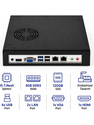 Grandstarr Bxk I5 7. Nesil | 8gb Ram | 120GB SSD | 2x Lan Endüstriyel Mini Pc - Box Pc