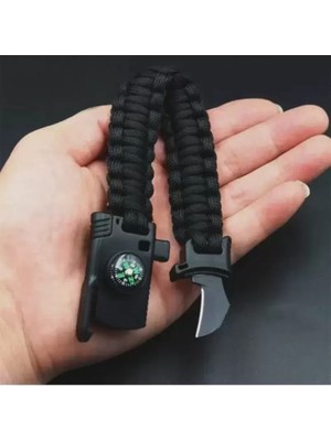 Bezos Paracord Survival Ateş Başlatıcı Magnezyum Çubuğu Bıçak Pusula Ikaz Düdüklü Bileklik