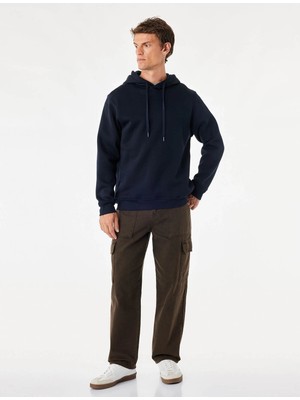 Koton  Basic Kapüşonlu Lacivert Erkek Sweatshirt 7WAM70001MK