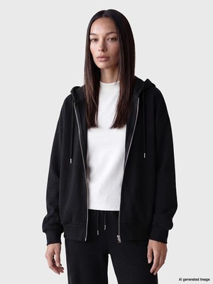LC Waikiki Kapüşonlu Oversize Kadın Fermuarlı Sweatshirt  (W6)