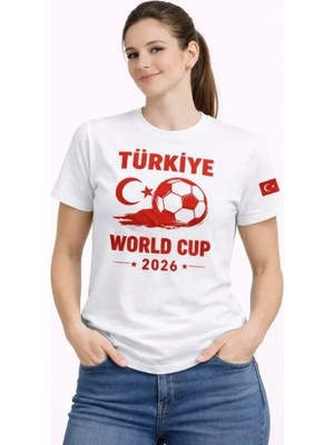 Pileli Store Türkiye World Cup 2026 Baskılı Tişört Futbol Temalı Forma T-Shirt - Beyaz