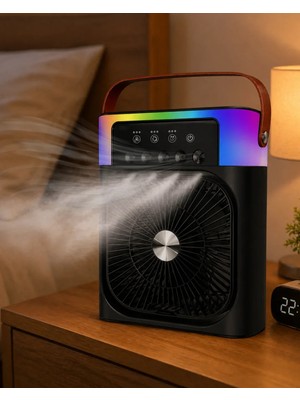 SS Home Concept Rgb Işıklı Buharlı Masaüstü Fan Sessiz Çalışan USB Şarjlı Taşınabilir Fan