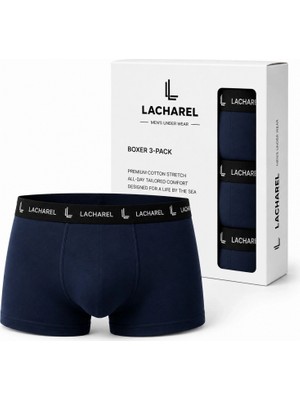 Pileli Store Erkek Likralı Pamuklu Nefes Alan Penye Boxer 3'lü Paket - Lacivert