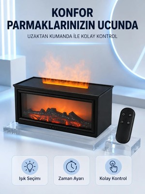 SS Home Concept Dekoratif Şömine Görünümlü Nemlendirici Uzaktan Kumandalı Renkli LED Işıklı Difüzör
