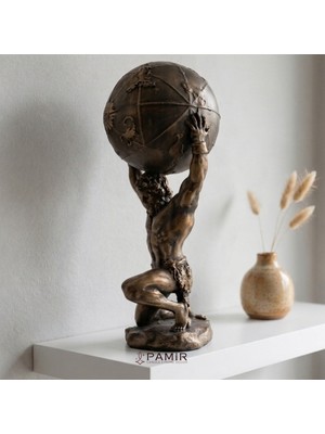 Pamir Candles Mitolojik Atlas Figürü – Bronz Görünümlü Ev & Ofis Dekoru Antik Yunan Mitolojisi