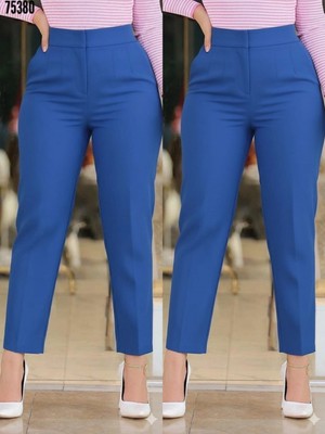 Pileli Store Kadın Üste Oturan Paçası Bilek Üzerinde Biten Krep Kumaş Pantolon 36 (S) - 50 (5xl)