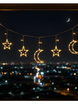 SS Home Concept Büyük Ay Yıldız LED Ramazan Süsü Sıcak Beyaz Dekoratif Işık
