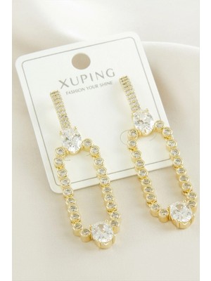 Pileli Store Xuping Oval Zirkon Taşlı Lüks Çelik Küpe