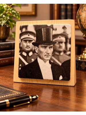 Ceren Wooden Atatürk Portreli Dekoratif Taş Tablo 12,5X12,5 cm – Masaüstü ve Duvar Kullanımlı