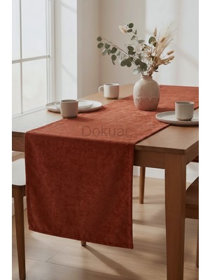 Dokuar Kadife Dokulu Premium Düz Polyester Masa Runner