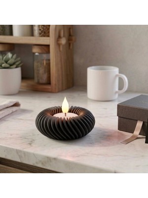Aksefuar Lazer Modern Tasarım LED Tealight Yuvarlak Siyah Mumluk – Dekoratif Masa Üstü Aksesuarı Siyah