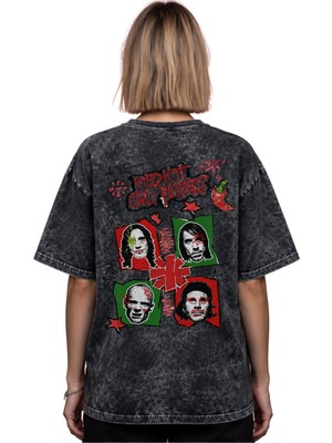 Sevbano Red Hot Chili Peppers Rock Metal Müzik Grubu Baskılı Unisex Oversize Eskitme Yıkamalı Tişört