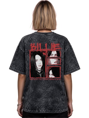 Sevbano Billie Eilish Şarkıcı Baskılı Unisex Oversize Eskitme Yıkamalı Tişört