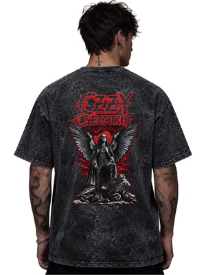 Sevbano Ozzy Osbourne Rock Metal Müzik Grubu Baskılı Unisex Oversize Eskitme Yıkamalı Tişört