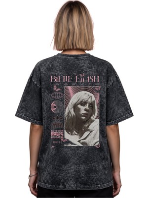 Sevbano Billie Eilish Şarkıcı Baskılı Unisex Oversize Eskitme Yıkamalı Tişört