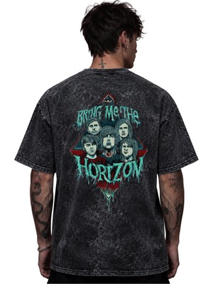 Sevbano Bring Me The Horizon Rock Metal Müzik Grubu Baskılı Unisex Oversize Eskitme Yıkamalı Tişört