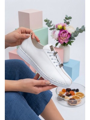 Zerenyus LuxVera Premium Beyaz Ortopedik Destekli Hakiki Deri Comfort Ayakkabı