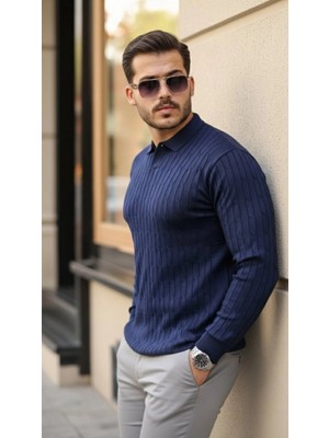 Pileli Store Erkek Saç Örgü Desenli Uzun Kollu Triko