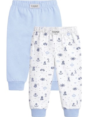 Kanz Bebek Paça Ribanalı Alt 2'li Beyaz Mavi Pijama