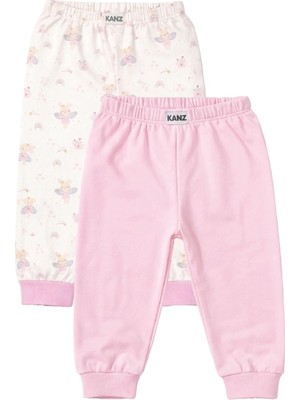 Kanz Bebek Paça Ribanalı Alt 2'li Beyaz Pembe Pijama