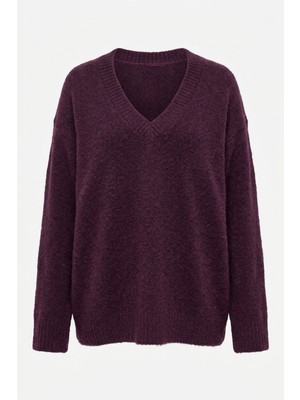 Magarde Oversize V Yaka Triko Kazak- Bordo