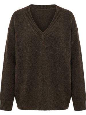 Magarde Oversize V Yaka Triko Kazak- Kahverengi