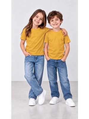 Babito Store %100 Pamuk Unisex Çocuk Bisiklet Yaka Uzun Kollu Basic Badi 2-10 Yaş