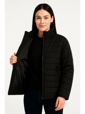 Pileli Store Bomber Mont Ceket – Su Itici Kumaş, Kapitone Astarlı, Fermuarlı, Kışlık - Siyah