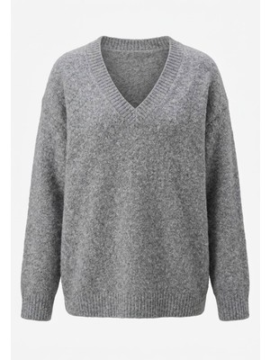 Magarde Oversize V Yaka Triko Kazak- Gri