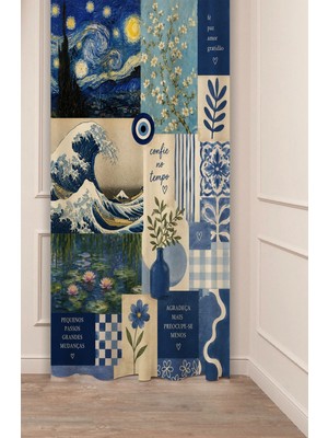 Greendecor Van Gogh "yıldızlı Gece" "ayçiçeği" Hokusa "büyük Dalga" Monet "nilüferler" Sanatsal Kolaj Art Collage Desenli Dijital Baskılı Fon Perde