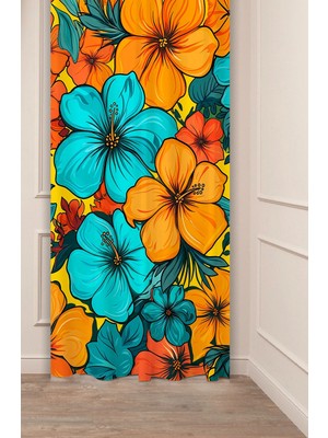 Greendecor Retro Çiçekler ve Kalp Motifli Sanatsal Dijital Baskılı Fon Perde