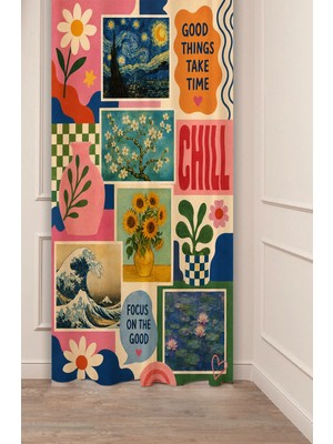 Greendecor Good Things Take Time Van Gogh ve Monet Eserleri Temalı Art Gallery Collage Desenli Dijital Baskılı Fon Perde