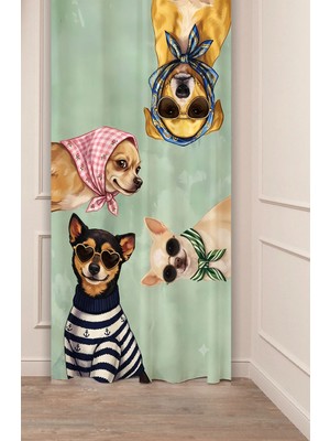 Greendecor Urban Pets - Şehirli ve Tarz Köpekler Cool Köpekler Pop-Art Stylish Puppies Collage Desenli Özel Tasarım Dijital Baskılı Fon Perde