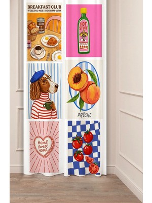 Greendecor Gourmet Vibes - Lezzetli Detaylar Modern Mutfak Collage Özel Tasarımlı Dijital Baskılı Fon Perde